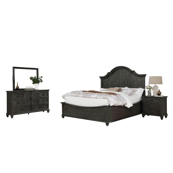 Best Quality Furniture Panel 4-Piece Rustic Grey Eastern King Bedroom Set