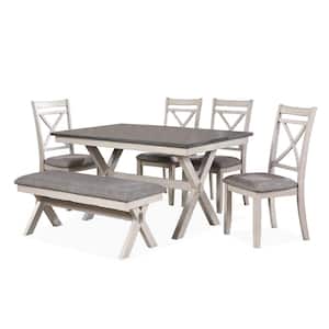 Paramus 6-Piece Rectangle White Wood Top Dining Table Set Seats 6