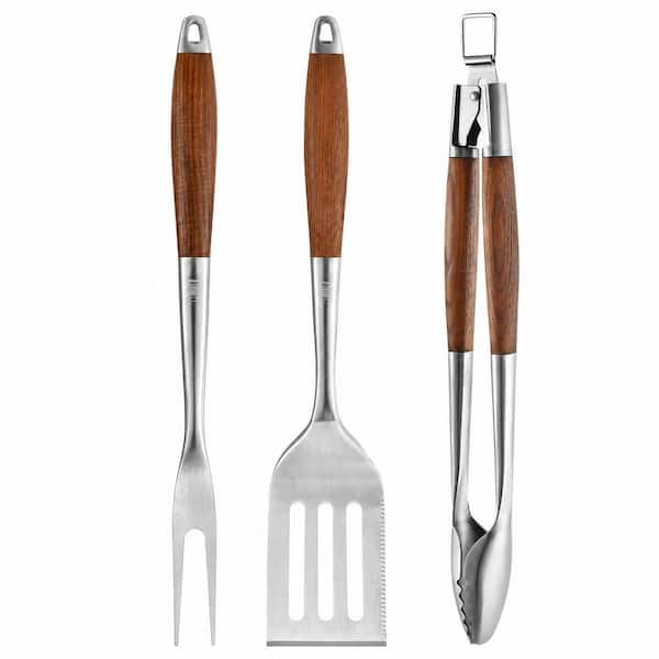 Anqtovp 1 Set Heat-Treated Ash Wood Finish BBQ Grilling Tools