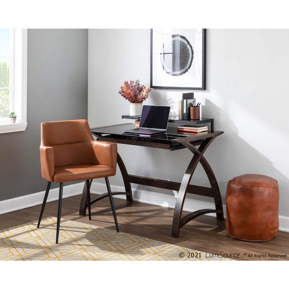 Modern Light Brown Faux Leather Accent Chair with Metal Legs