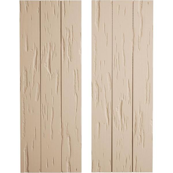 Ekena Millwork 16.5 in. x 44 in. Timberthane Polyurethane 3-Board Joined Board-n-Batten Pecky Cypress Faux Wood Shutters,No Batten Pair