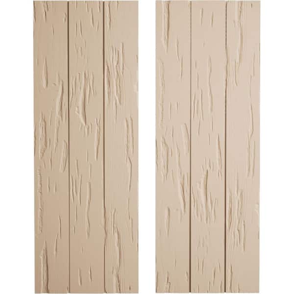 Ekena Millwork 16.5 in. x 70 in. Timberthane Polyurethane 3-Board Joined Board-n-Batten Pecky Cypress Faux Wood Shutters,No Batten Pair