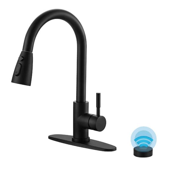 15.6 in. Touchless Single Handle Mobile Motion Sensor Pull Down Sprayer Kitchen Faucet with 3 Modes Swive Spout in Black