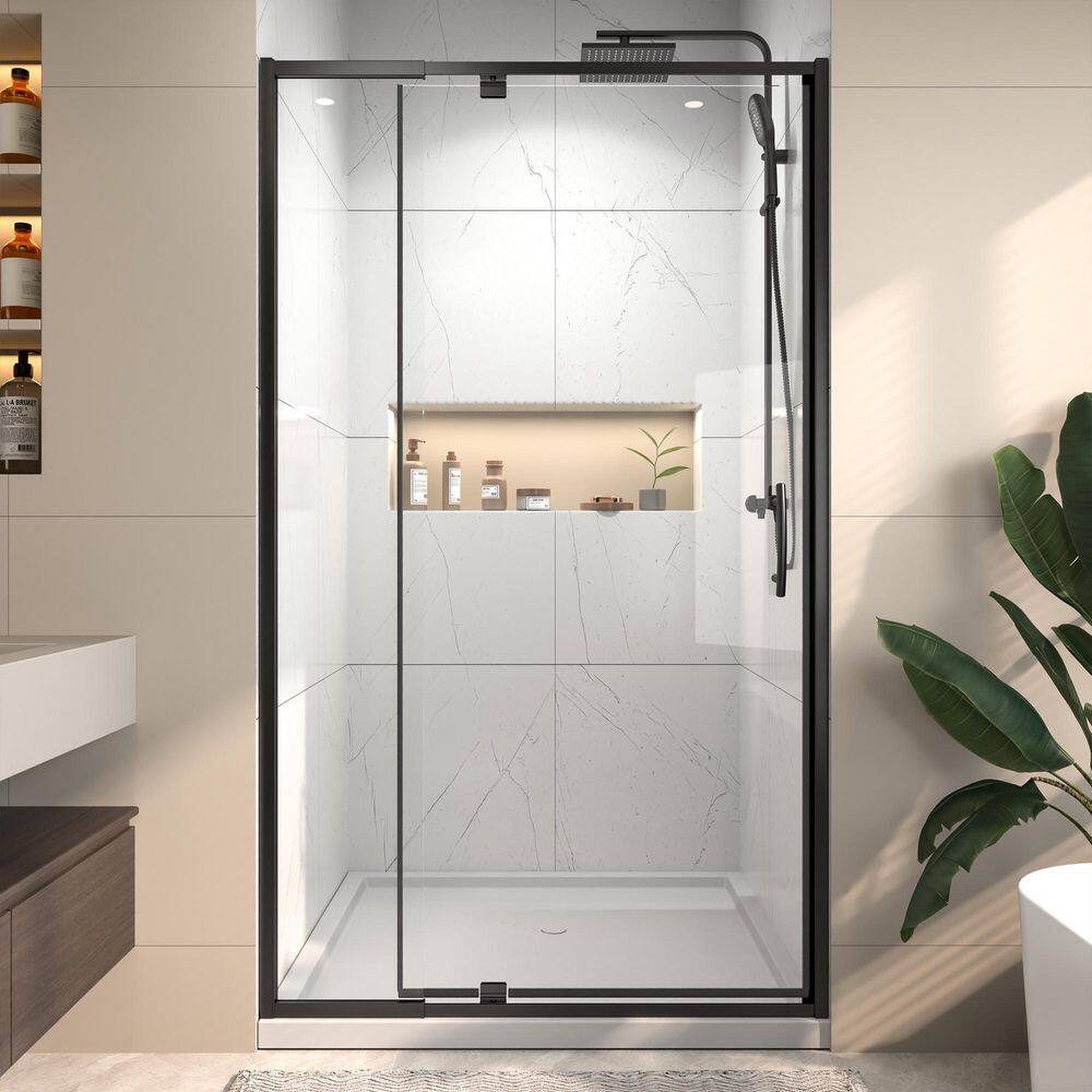 Vitrina 42 in. W x 71 in. H Pivot Swing Sliding Semi-Frameless Shower Door in Matte Black Finish with Tempered Glass price history on PriceWatchPro