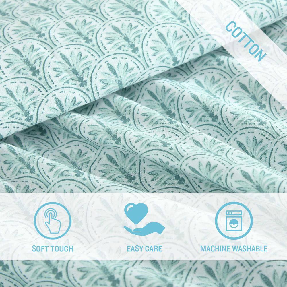 Green Cotton Percale Queen Sheet Set with Nautical Print