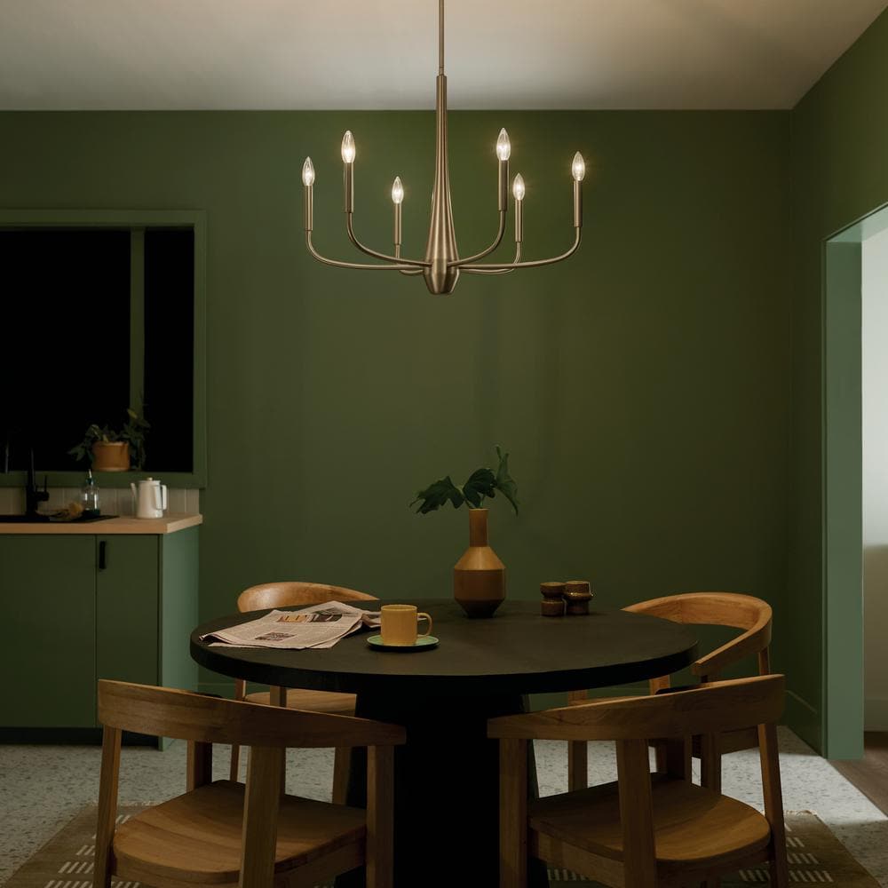 Champagne Bronze 6-Light Modern Chandelier, 28" x 22.5"