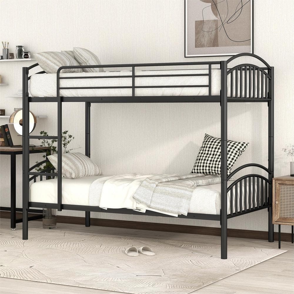 Polibi Twin Over Twin Metal Bunk Bed, Divided Into Two Beds, Black RS ...