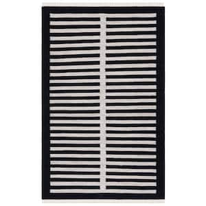 Striped Kilim Beige Black Doormat 3 ft. x 5 ft. Border Striped Area Rug
