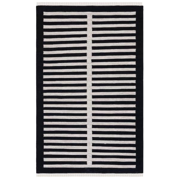 SAFAVIEH Striped Kilim Beige Black Doormat 3 ft. x 5 ft. Border Striped Area Rug
