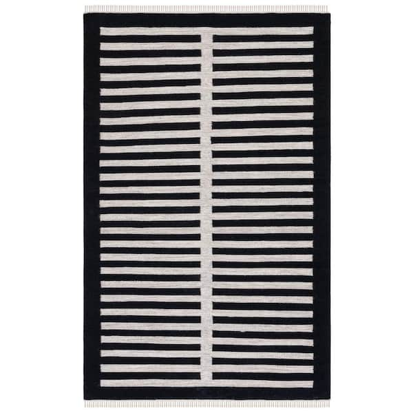 SAFAVIEH Striped Kilim Beige Black 6 ft. X 9 ft. Border Striped Area Rug