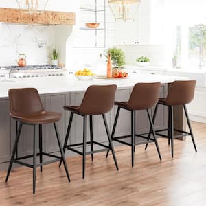 36.6 in. H Dark Brown 26 in. Low Back Metal Frame Cushioned Counter Height Bar Stool with Faux Leather seat (Set of 4)