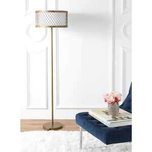 Evie Mesh 58.25 in. Antique Gold Floor Lamp with Patterned White/Gold Shade