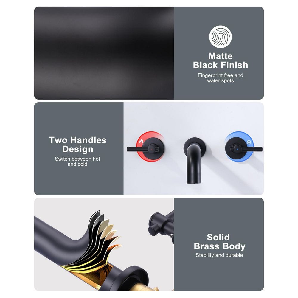 Matte Black Brass Wall Mounted Roman Tub Faucet with Lever Handles
