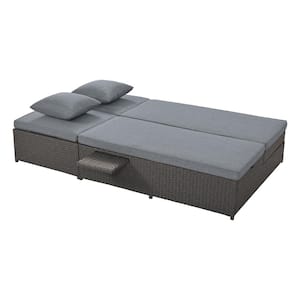 Dark Gray Wicker Outdoor Day Bed with Gray Cushions