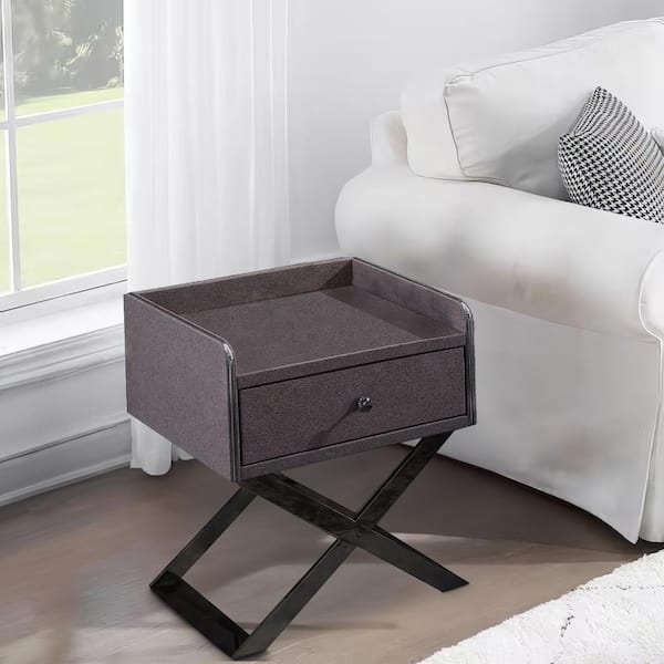 Benjara Gray and Silver 1-Drawer 16 in. Wooden Nightstand