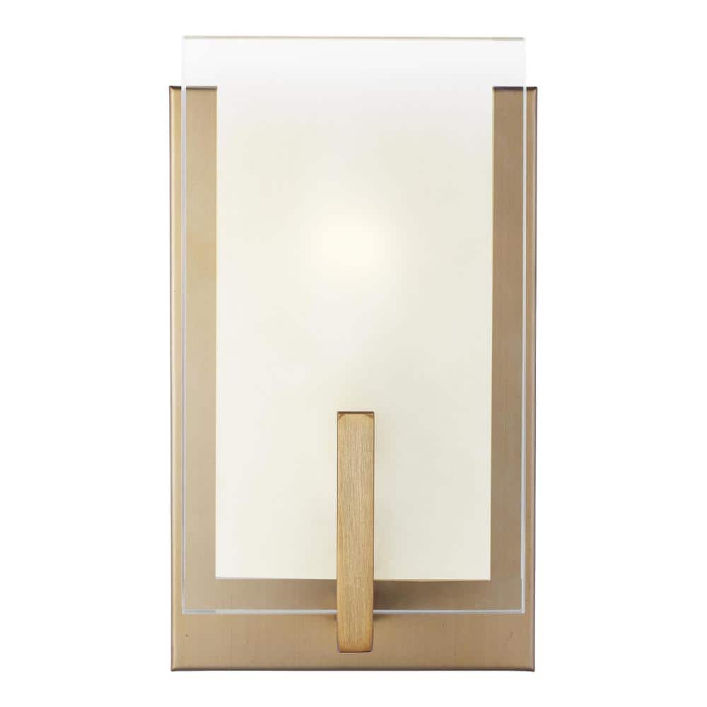 Satin Brass and Glass 1-Light Dimmable Wall Sconce