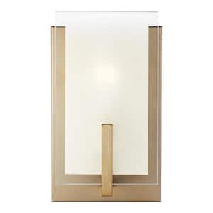 Syll 1-Light Satin Brass Wall Sconce with Clear Highlighted Satin Etched Glass Shade