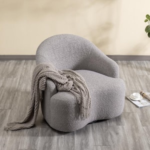 Gray 34 in. Wide Curved Boucle Upholstered Swivel Barrel Chair