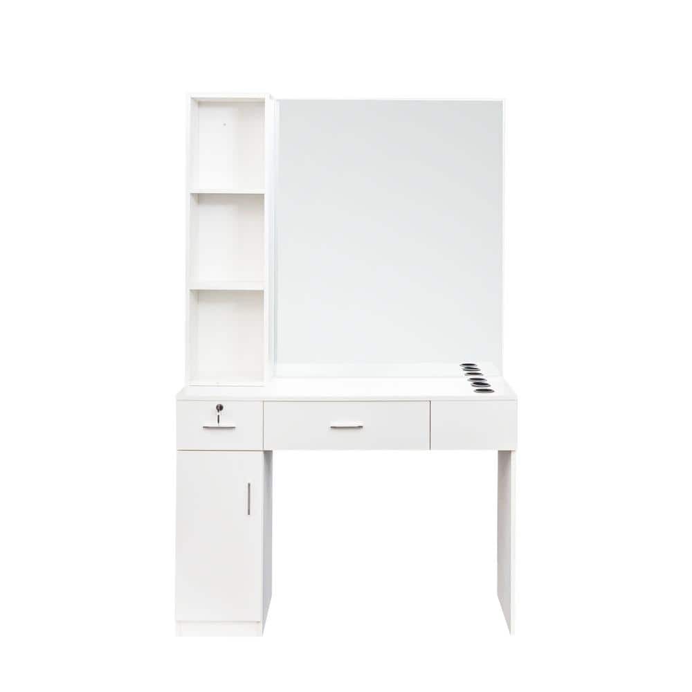 White Wall Mount Barber Station Hair Styling with Mirror Makeup Vanity Dres