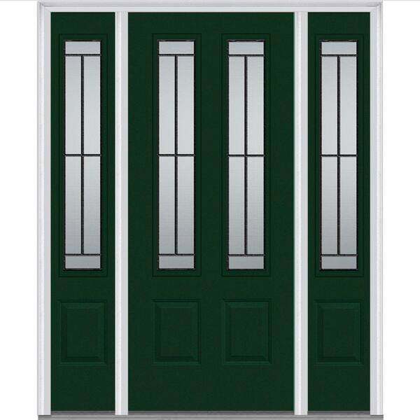 MMI Door 60 in. x 80 in. Madison Right-Hand 2-3/4 Lite 2-Panel Classic Primed Fiberglass Smooth Prehung Front Door with Sidelites
