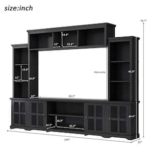 Modern Black TV Stand Fits TV's up to 70 in. with Bridge, Tempered Glass Door