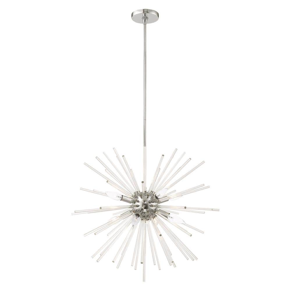 Polished Chrome and Clear Crystal 8-Light Pendant Chandelier