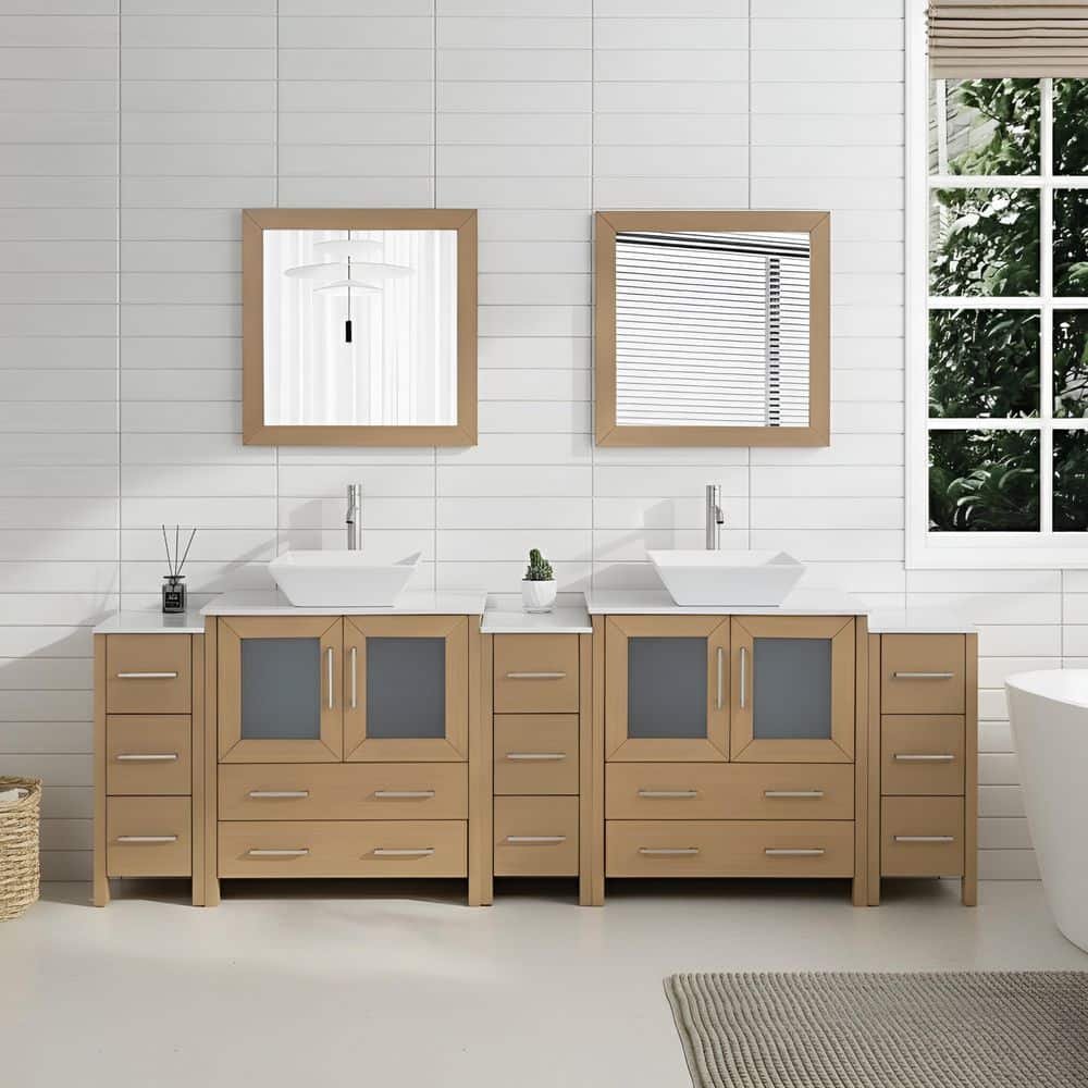 Vanity Art Ravenna 96 in. Double Sink Freestanding Natural Oak