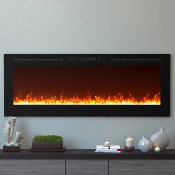 Moda Flame Cynergy 60 in. XL Crystal Electric Recessed Built-In Fireplace in Black