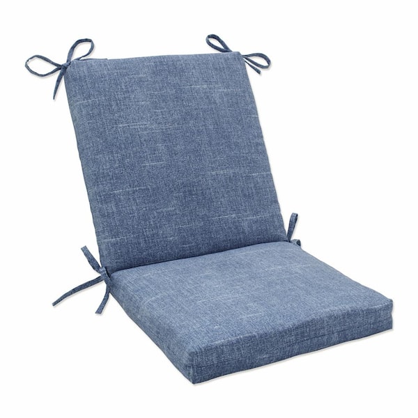 Pillow Perfect Solid Outdoor/Indoor 18 in W x 3 in H Deep Seat, 1-Piece Chair Cushion and Square Corners in Blue Tory