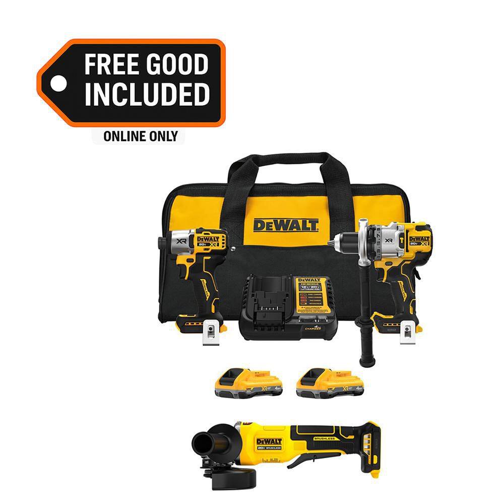 20V MAX Lithium-Ion Cordless 2-Tool Combo Kit and 4-1/2 in. Angle Grinder with (2) 4.0 Ah Batteries, Charger and Kit Bag