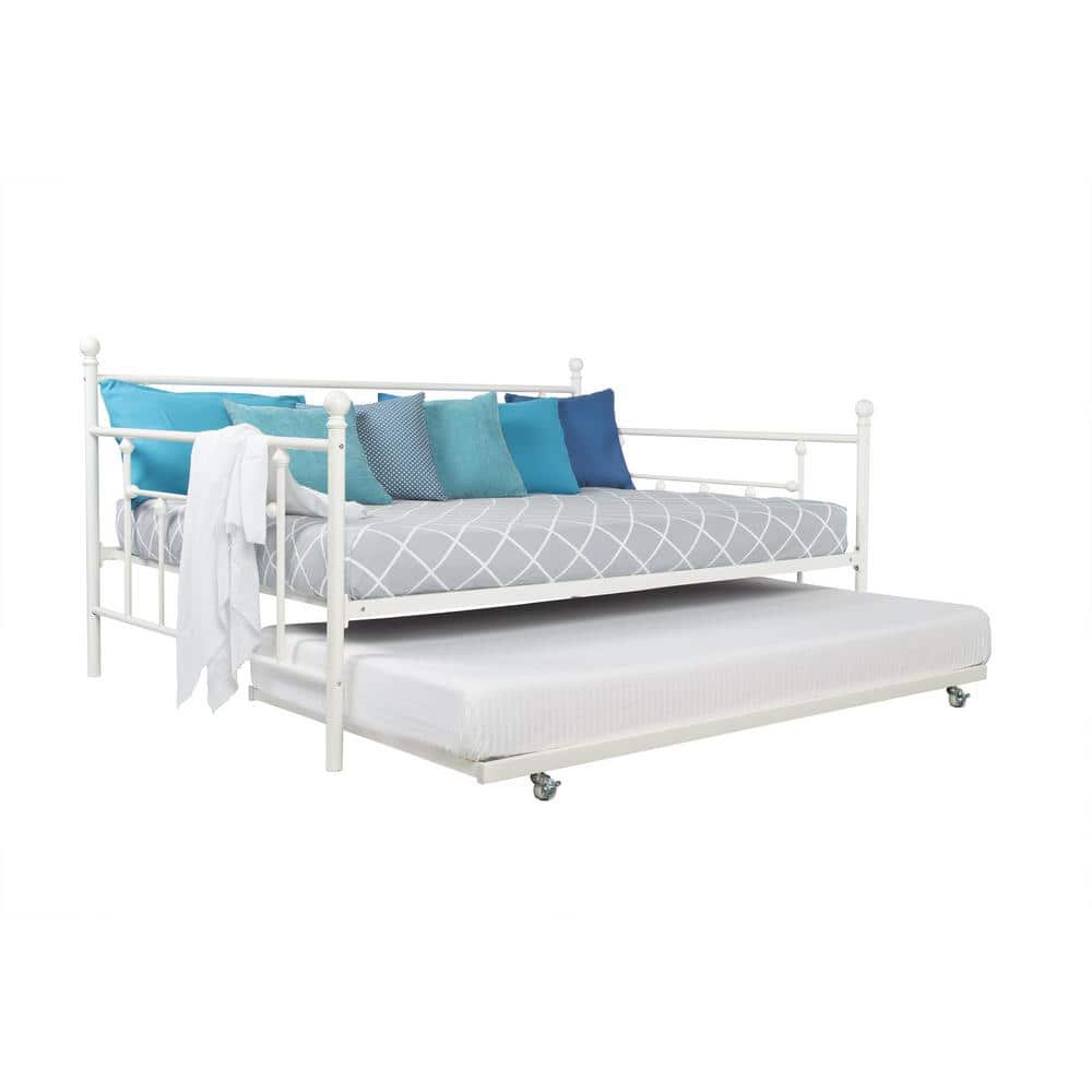 White Metal Full Daybed with Twin Trundle and Slats