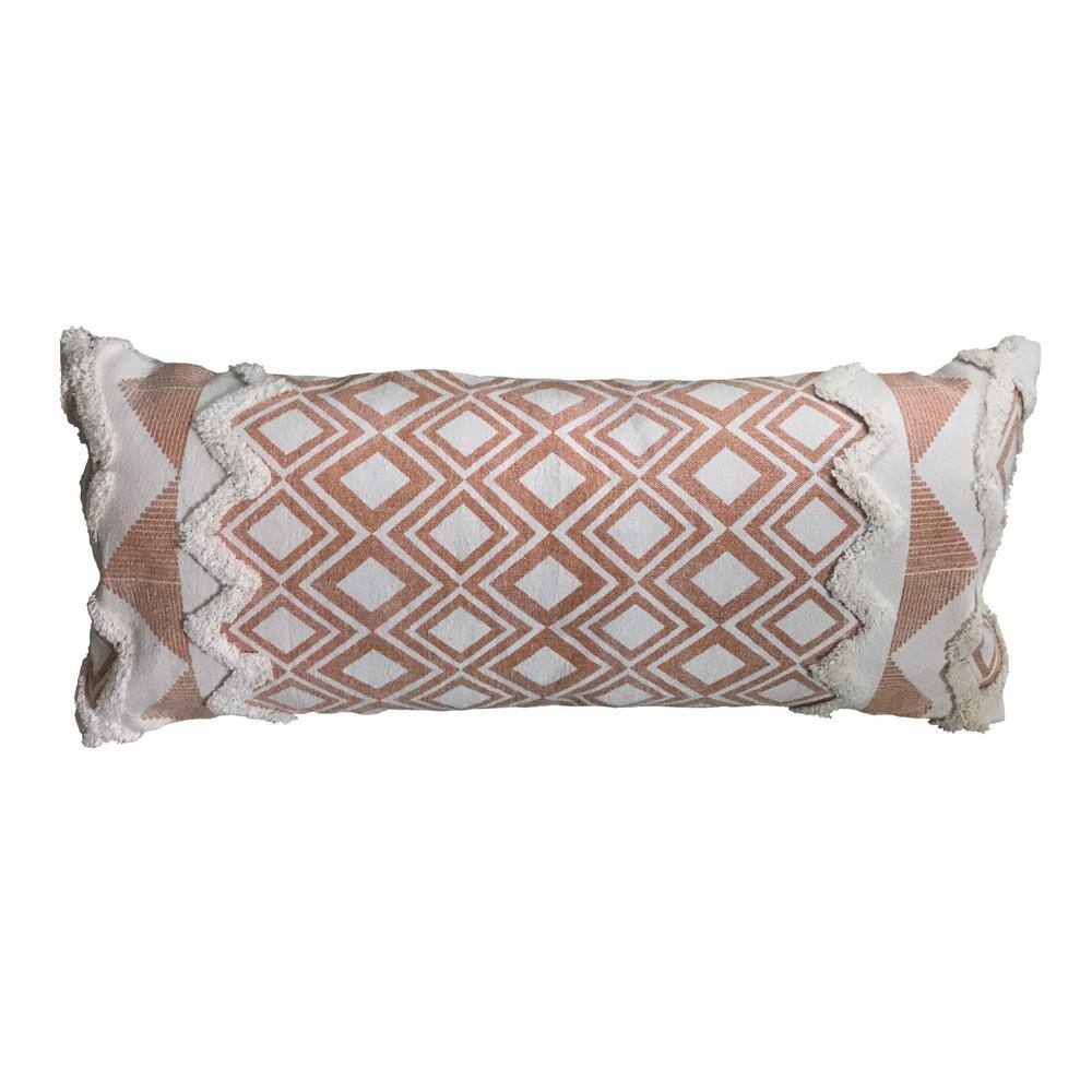 Tufted Burnt Orange / Cream 36 in. x 14 in. Geometric Cotton Standard Indoo