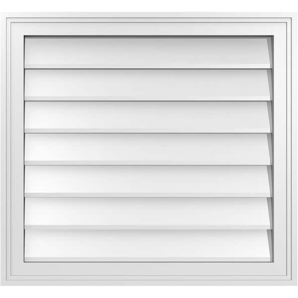 Ekena Millwork 26 in. x 24 in. Vertical Surface Mount PVC Gable Vent: Decorative with Brickmould Frame