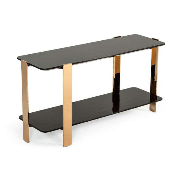 Benjara Brown and Gold Wood Top 18 in. Sideboard with Open Bottom Shelf