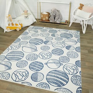 Space Planets White 5 ft. x 7 ft. Area Rug
