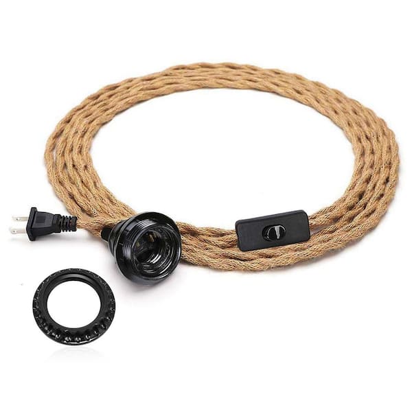 182.55 in. 1-Light Vintage Plug-In Hanging Pendant Lamp with Hemp Rope and Black Socket for Kitchen Island 1-Pack