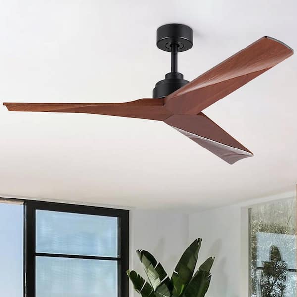 Farmhouse 52 in. Black 3 Wood Blades Downrod Standard Ceiling Fan with DC Motor and Remote Included