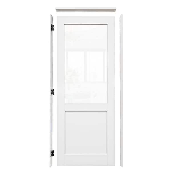 ARK DESIGN 28 in. x 80 in. 1/2-Lite Clear Glass Left Handed White Solid Core MDF Prehung Door with Quick Assemble Jamb Kit