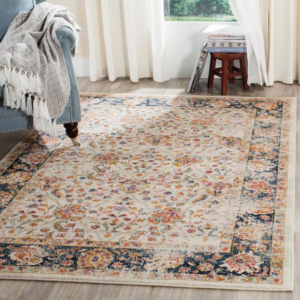 Madison Cream/Navy 8 ft. x 10 ft. Border Area Rug