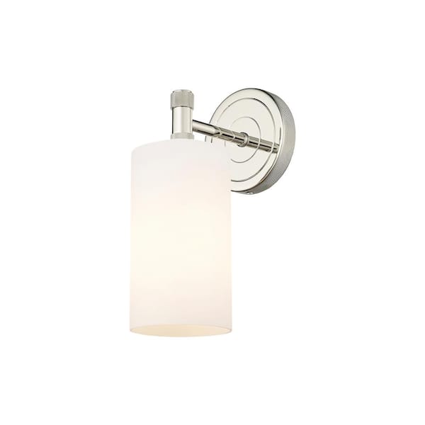 Innovations Crown Point 3.88 in. 1-Light Polished Nickel Wall Sconce with Glass Shade