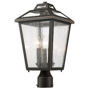 Bayland 17.5 in 3-Light Oil Bronze Aluminum Outdoor Hardwired Post Mount Light with Seedy Glass with No Bulbs Included