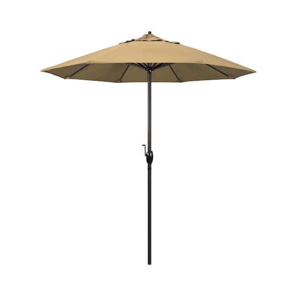 California Umbrella 7.5 ft. Bronze Aluminum Market Auto-Tilt Crank Lift Patio Umbrella in Champagne Olefin