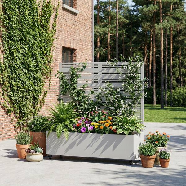 SpassWay White Galvanized Steel Planter Box with Trellis and
