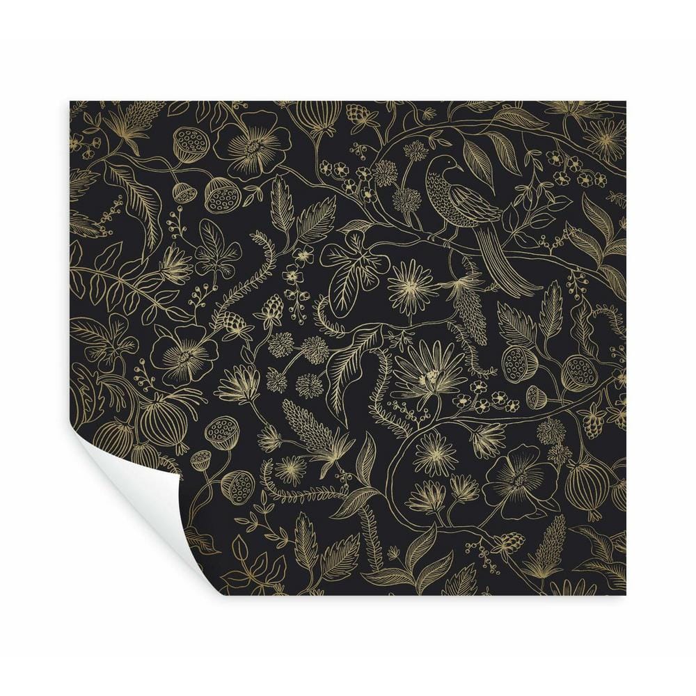 Elegant Aviary Black & Gold Peel and Stick Wallpaper Roll