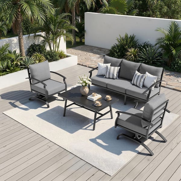 Halmuz 5-Seat Outdoor Iron Conversation Sofa Set with Rectangular