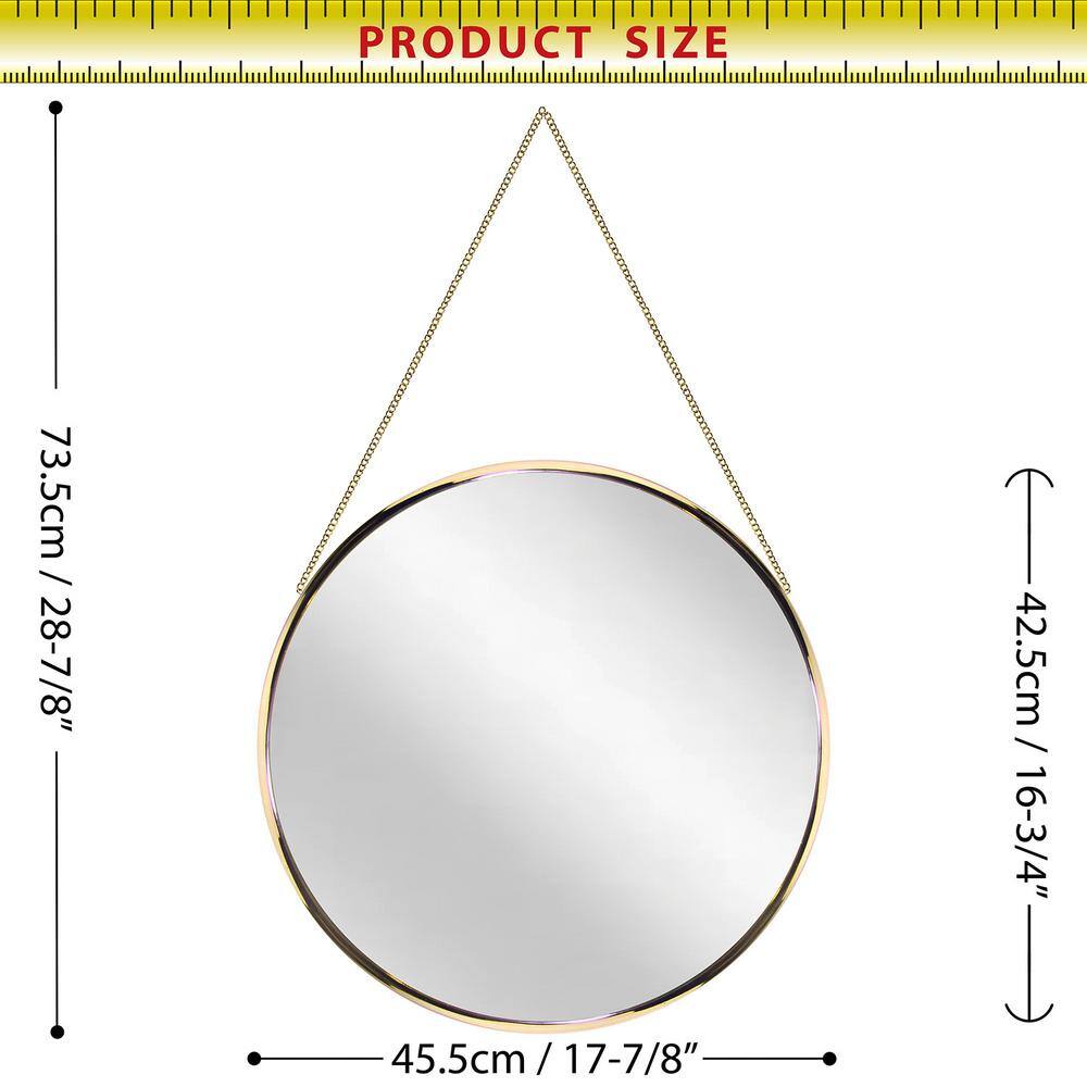 17.5" Round Gold Framed Wall Mirror with Metal Chain