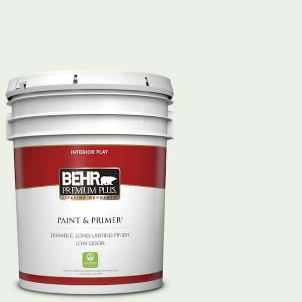 BEHR PREMIUM PLUS 5 gal. #440C-1 Cool White Flat Low Odor Interior Paint & Primer