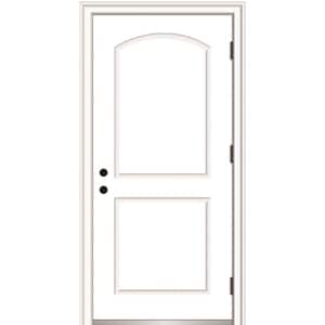 36 in. x 80 in. Severe Weather Left-Hand Outswing 2-Panel Arch Primed Fiberglass Smooth Prehung Front Door