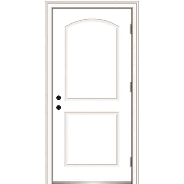MMI Door 36 in. x 80 in. Severe Weather Left-Hand Outswing 2-Panel Arch Primed Fiberglass Smooth Prehung Front Door
