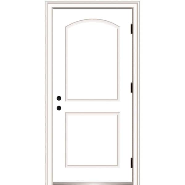 MMI DOOR 32 in. x 80 in. Severe Weather Left-Hand Outswing 2-Panel Arch Primed Fiberglass Smooth Prehung Front Door